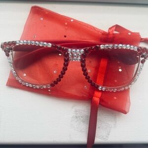 Handmade Red and Silver Embellished Glasses Rhinestone ❤️